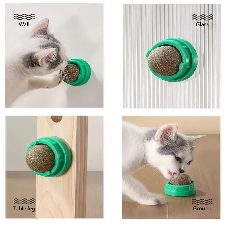Cat Toy Catnip Cat Wall Stick-On Ball Toy Scratchers Treats Healthy Natural Removes Balls to Promote Digestion Cat Grass Snack