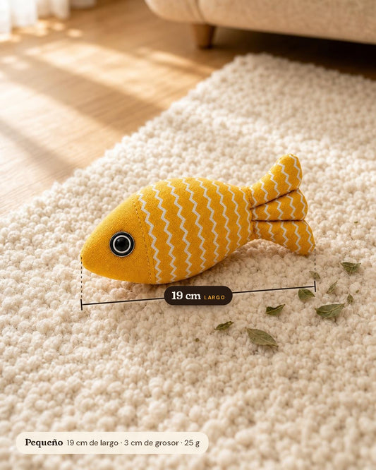 Pez Zigzag amarillo de 19 cm con sus medidas