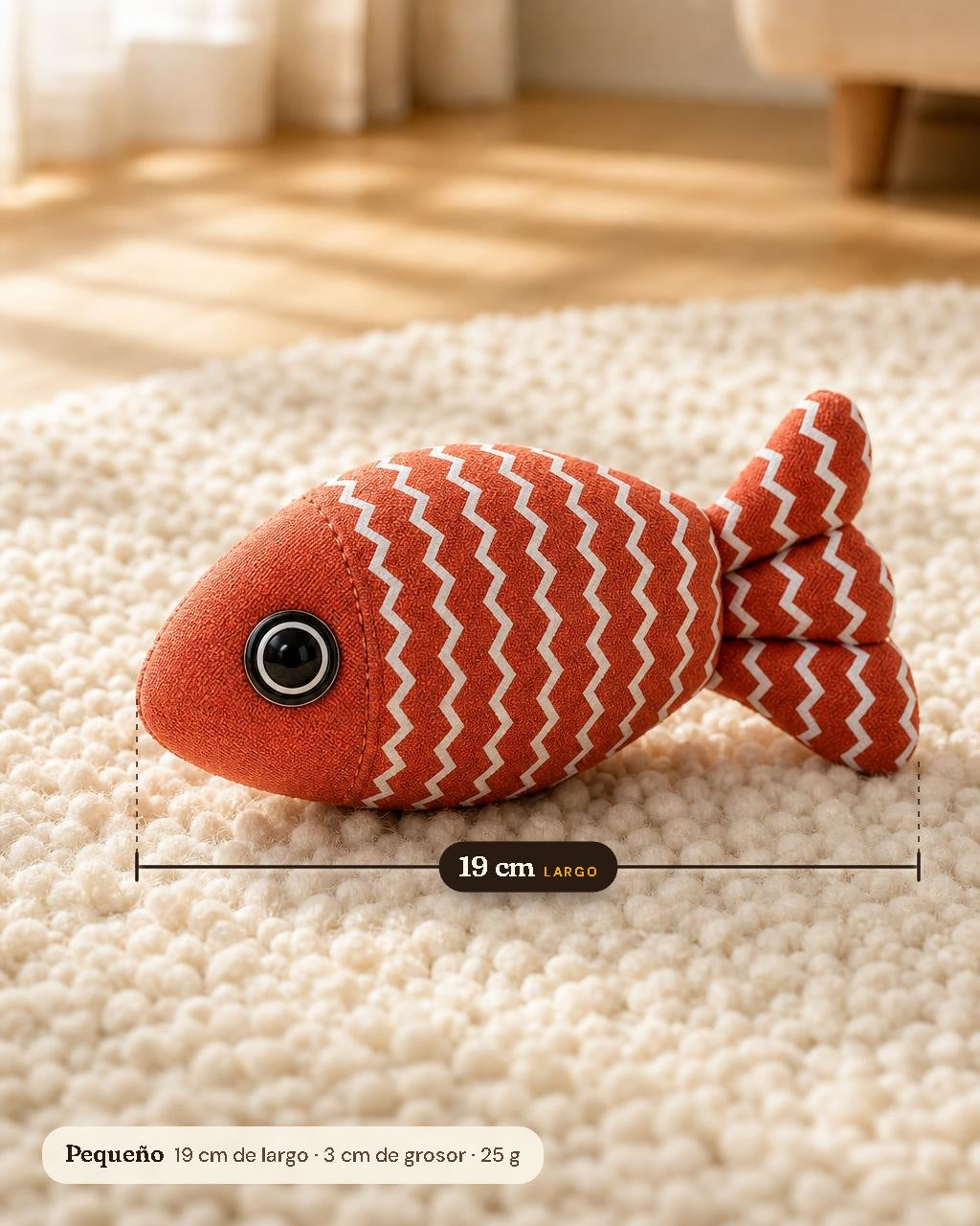 Pez Zigzag rojo de 19 cm con sus medidas
